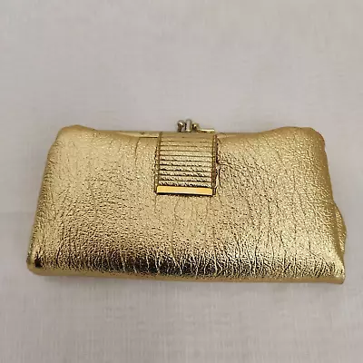 Vintage Wallet Clutch Women's Gold Kiss Lock Bi Fold Metallic Evening Bag Purse • $17.93