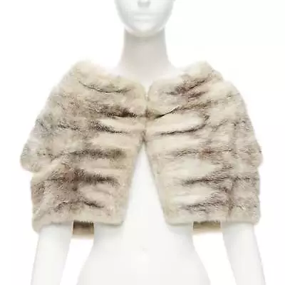 MARNI Beige Genuine Fur Striped Colouring Shawl Bolero Crop Jacket IT40 • $1098