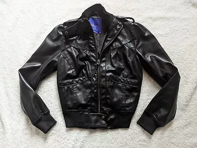 Miley Cyrus MAX Azria Black Faux Leather Bomber Biker Jacket  Size Small  • $19.80