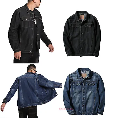 Mens Cotton Denim Jacket Long Sleeve Jeans Coat Casual Loose Outwear Tops M-7XL • $60.94