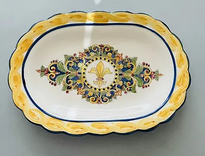 J.Willfred Sadek Handpainted Portugal  Fleur De Lis  Serving Platter  Gold Multi • $45.98