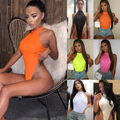 £5.87 • Buy Sexy Womens Halter Neck Slim Bodysuit Ladies Leotard Body Tops Jumpsuit Unitard