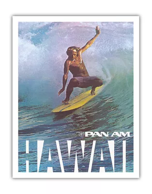 Hawaii - Hawaiian Surfer - Vintage Pan American Travel Poster 1975 • $15.98