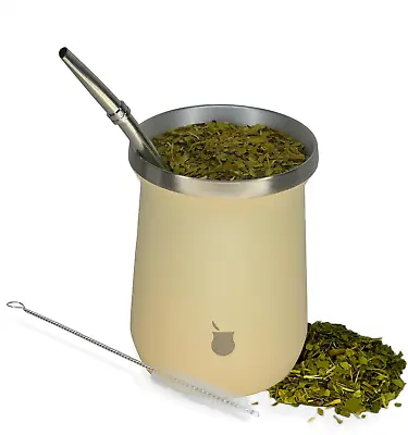 Yerba Mate Cup Bombilla Set 8 Oz Double Walled Stainless Steel Bombilla/Straw • $24.05