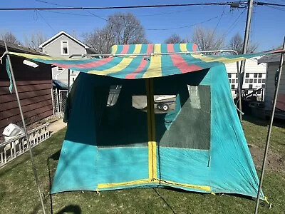 RARE CANVAS VINTAGE 1960'S MONTGOMERY WARD HETTRICK MFG 10' X 14'  CABIN TENT • $999