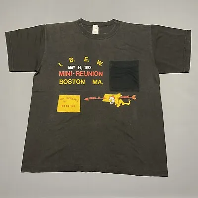 Vintage UNION MADE IBEW Boston Massachusetts Mini Reunion Black T Shirt Mens M/L • $59.99
