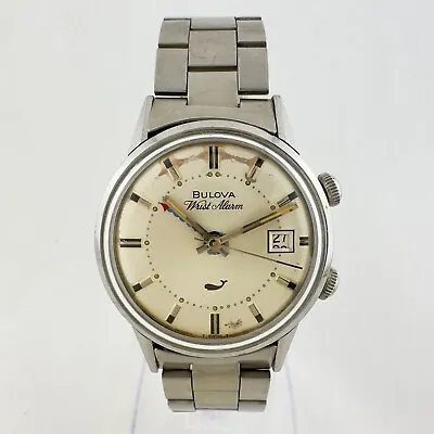 Vintage Bulova Wrist-Alarm Men Mechanical Alarm Wristwatch 11 ATRCD Steel W Band • $390