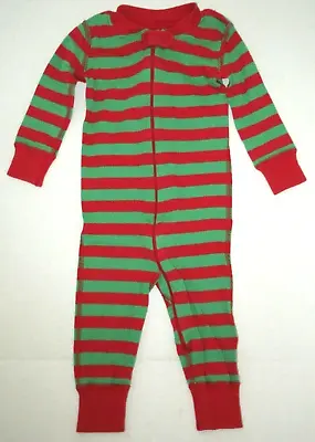 Hanna Andersson Sleeper Pajamas Zipper Baby Size 70 9-18M Red Green Stripe Xmas • $12.59