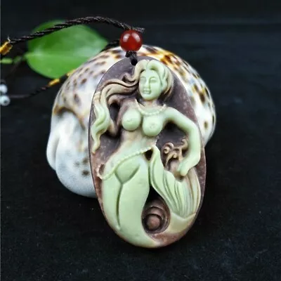 Jade Mermaid Necklace Pendant Fashion Natural Man Talismans Necklaces Jewelry • $5.99