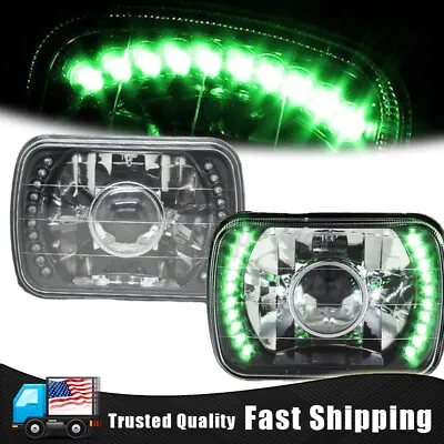 For 7 X6  H6014 H6052 Sealed Beam Green LED Black Housing Projector Headlights • $19.99