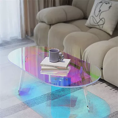 Acrylic Coffee Table Iridescent Side Table Chic Accent Night Stand Furniture Art • £109.96