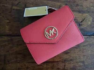 MICHAEL KORS DAHLIA ORANGE Greenwich Small SAFFIANO LEATHER Trifold WALLET • $69.99