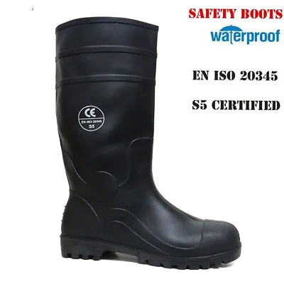 Mens Safety Wellingtons New Wellies Rain Mucker Steel Toe Caps Work Riding Boots • £12.95