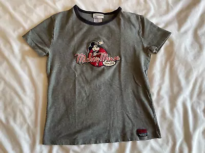 Mickey Mouse Short Sleeve Ringer T Shirt Crew Women Medium Gray 1928 • $8.79