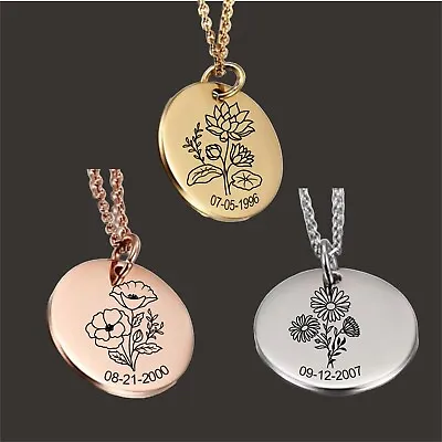 Personalized Birth Month Flower Necklace  Birthday Gift For Mom Her Women • $16.99