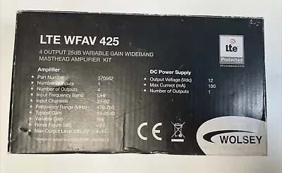 4 Way Masthead Amplifier Variable Gain Up To 25db Power Supply Wolsey WFAV 425  • £27