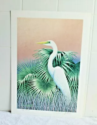 VTG Robert Schott Signed White Egret Art Print St Petersburg Limited ED Audubon  • $64