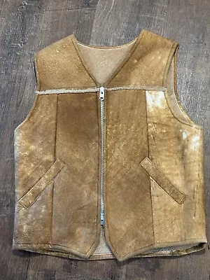 Vintage Norm Thompson Shearling Vest Size L Sherpa Lined Work USA  Talon 70s • $100