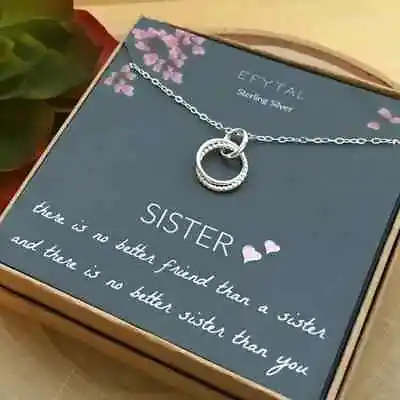 925 Sterling Silver Ring Pendant Necklace Chain Sister Birthday Gift Best Sister • £3.99