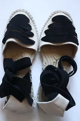 GUC Women's Size 37 Zara Basics Black Lace-Up/Tie Espadrilles Sandals • $14