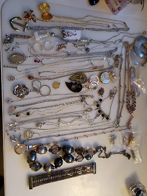 Joblot 50 Pieces Costume Jewellery. Incl Magnetic/70s Egyptian Soapstone Scarab • £17.50