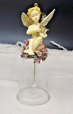 Vintage Angel W/Harp Christmas Tree Ornament Resin & Crystal Construction  7  • $4.50