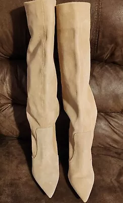 $99.97 • Buy Womens Zara Beige Knee High Leather Suede Boots High Heel Stiletto Tan Size 8