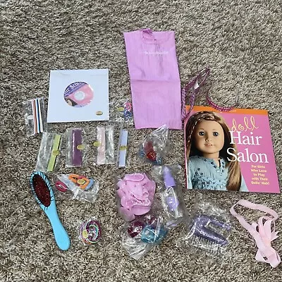 American Girl Doll Hair Salon Accessories Lot Clips Book CD  Ribbons Bands Etc • $9.99