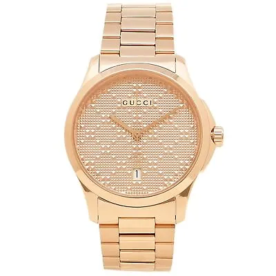 Gucci YA126482 Men's  G-Timeless  Rose Gold Diamond Pattern  Quartz Watch • $519