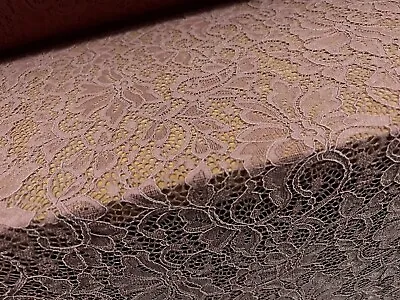 Corded Stretch Lace Fabric Scalloped Selvedge Per Metre - Floral - Dark Rose • £4.99