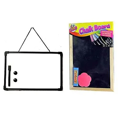 A4 Whiteboard AND Chalkboard Blackboard Office Memo Chalks Duster Pen & Eraser • £8.95