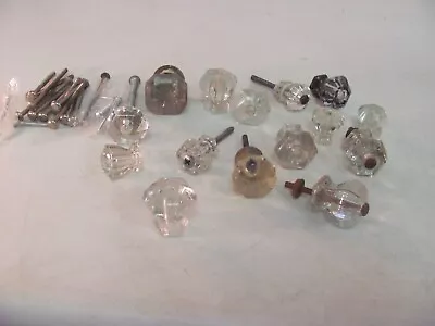 Vintage Lot Mixed Clear Glass Knobs Drawer Pulls Hardware Antique • $29.99