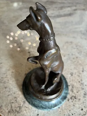 🔥🔥Beautiful 6.5” Barye Dog Bronze Figurine Paperweight On Green Marble Base • $139