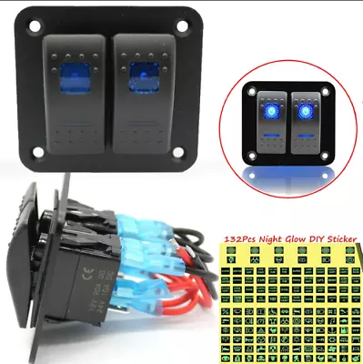 AU Blue LED 2 Gang Light Rocker Switch Panel Dual LED Boat Car Waterproof DIY • $20.49