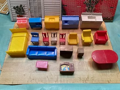 Vintage Dollhouse Plastic Furniture 19 Pc Lot Marx Superior Unknown Some Damaged • $0.99