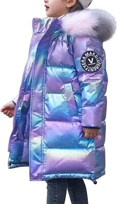 De Feuilles Kids Girls Hooded Shiny Down Coat Winter Warm Quilted Puffer Galaxy • £29.99