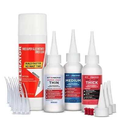 Starbond 2 Oz. Thin Medium Thick Superglue (CA Glue) And 6 Oz. Accelerator Kit • $47.99