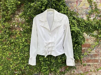 Anne Fontaine France White Cotton Buckle Belted Button-up Blouse Size 1 Small • $75