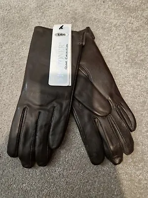 Womens Classic Brown Leather Fleece Lined Gloves By Totes Isotoner Size Medium • £8.99