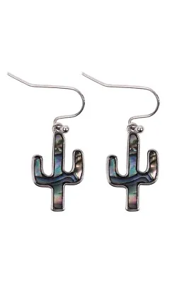 Silver Plate Abalone Shell Cactus Earrings  • $12.95