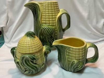 Vintage Stanford Pottery Corn  Husk - Pitcher #513  Creamer Covered Sugar • $68.99