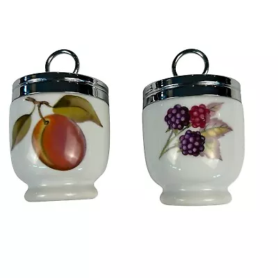 Vintage Royal Worcester Porcelain Egg Coddler With Stainless Steel Lids Set Of 2 • $25.62