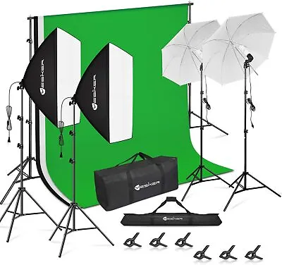 Video Photo Studio Photography Lighting Kit 1X Backdrops 2 X Umbrella Stand Set • $145.99