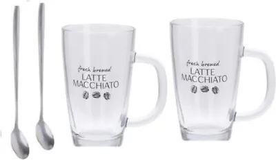 Set Of 2 Clear Glass Tall Latte Glasses 300ml Dishwasher Safe Tea Coffee Mugs • £9.50