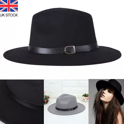 Vintage Men Women Wool Felt Trilby Fedora Jazz Wide Brim Hat Cap Gangster Decors • £9.99