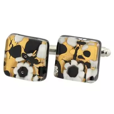 GlassOfVenice Murano Glass Venetian Classic Square Cufflinks - Black Gold • £38.88