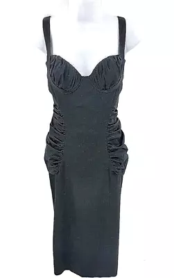 Marciano Ruched Bodycon Midi Dress Size Small 90s Y2K Black Satin Cocktail • $38.95