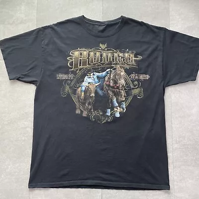 Vintage All Over Print Rodeo Bull Riding T Shirt Cowboy Pocket Tee Size XL • $23.62