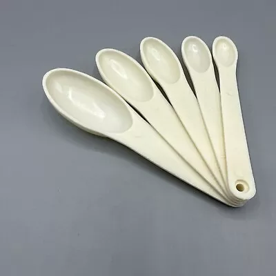 Vintage Measuring Spoon Set White Attached Plastic Standard Metric Set/5 • $8.99