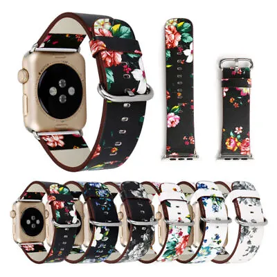 $10.99 • Buy Cute Women Floral Leather Band Strap For Apple Watch Series 8 7 6 SE 49 41 38mm